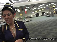 MILF stewardess gets pounded hard by a big black cock