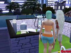 Hinata和她的朋友Madara去游泳池,Hinata提供按摩她的伴侣的生殖器并允许她进入她的屁股。