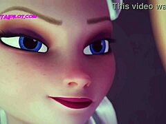 3D animated BDSM scene with Elsa and Anna, mature cartoons.